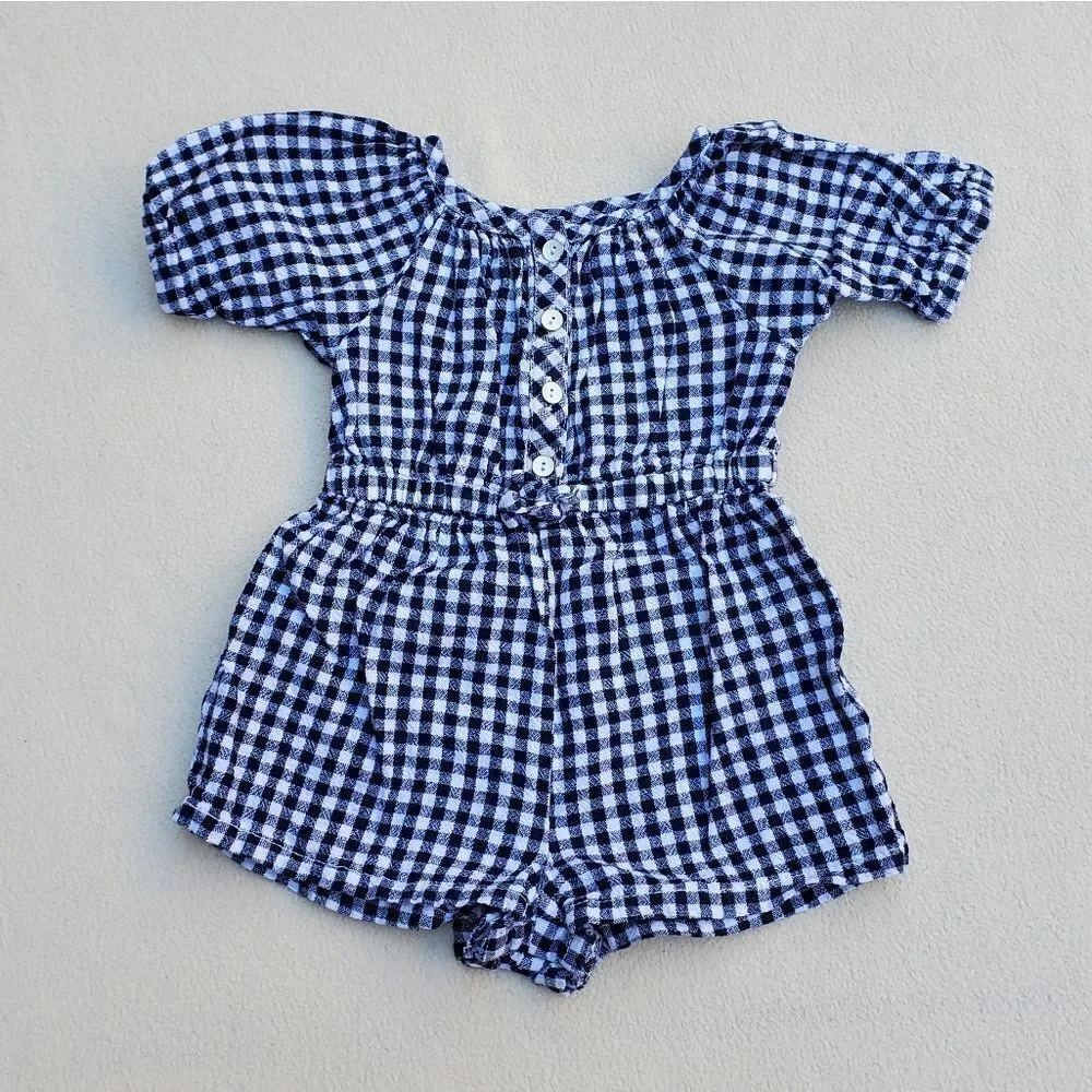 Old Navy Dark Navy Blue and White Buffalo Checkered Romper Size 12-18 Months